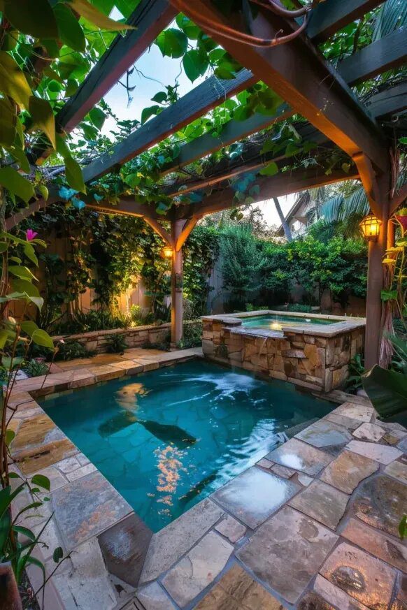 A Rustic Pergola Sets the Scene for This Pool