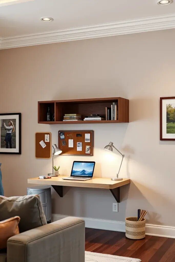 Family Workstations: A Cozy Retreat with Wall-Mounted Desks