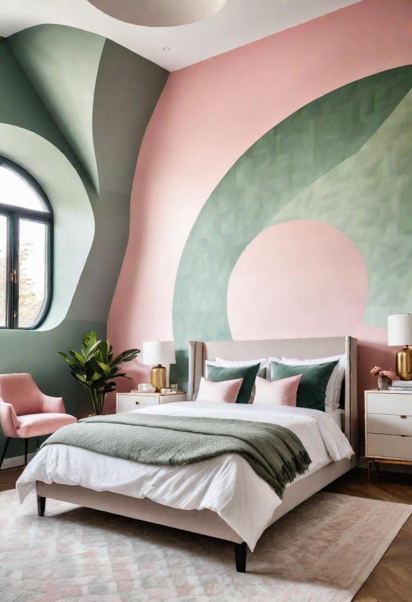 4. Geometric Wall Murals: Sage & Pink - photo 2