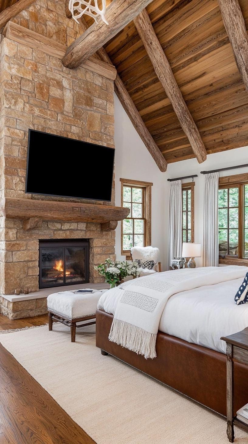 3. Wood Beams and Fur Bedding for Cabin Style - photo 3