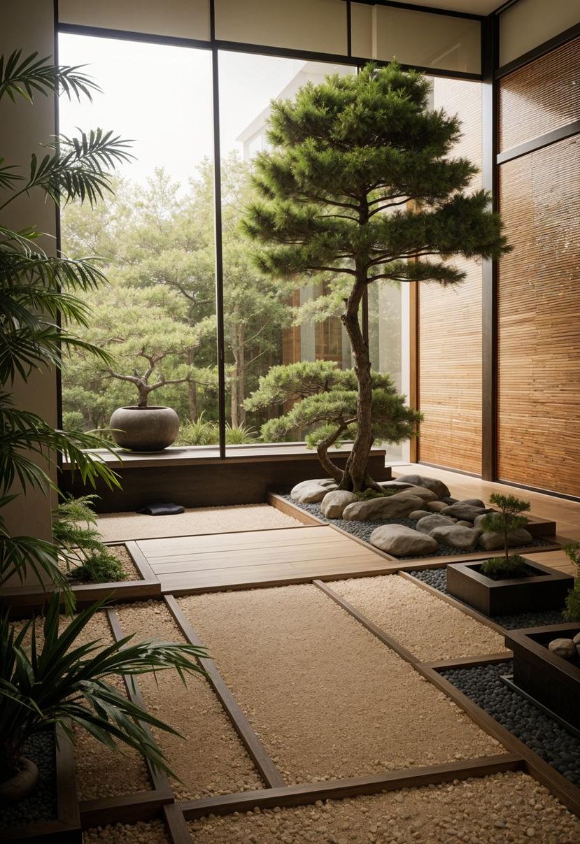 23. Miniature Bonsais in a Zen Garden