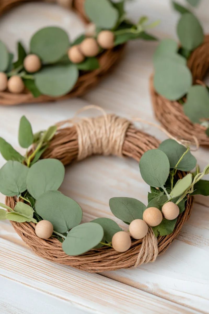5. Rustic Mini Wreaths with Eucalyptus and Beads - photo 3