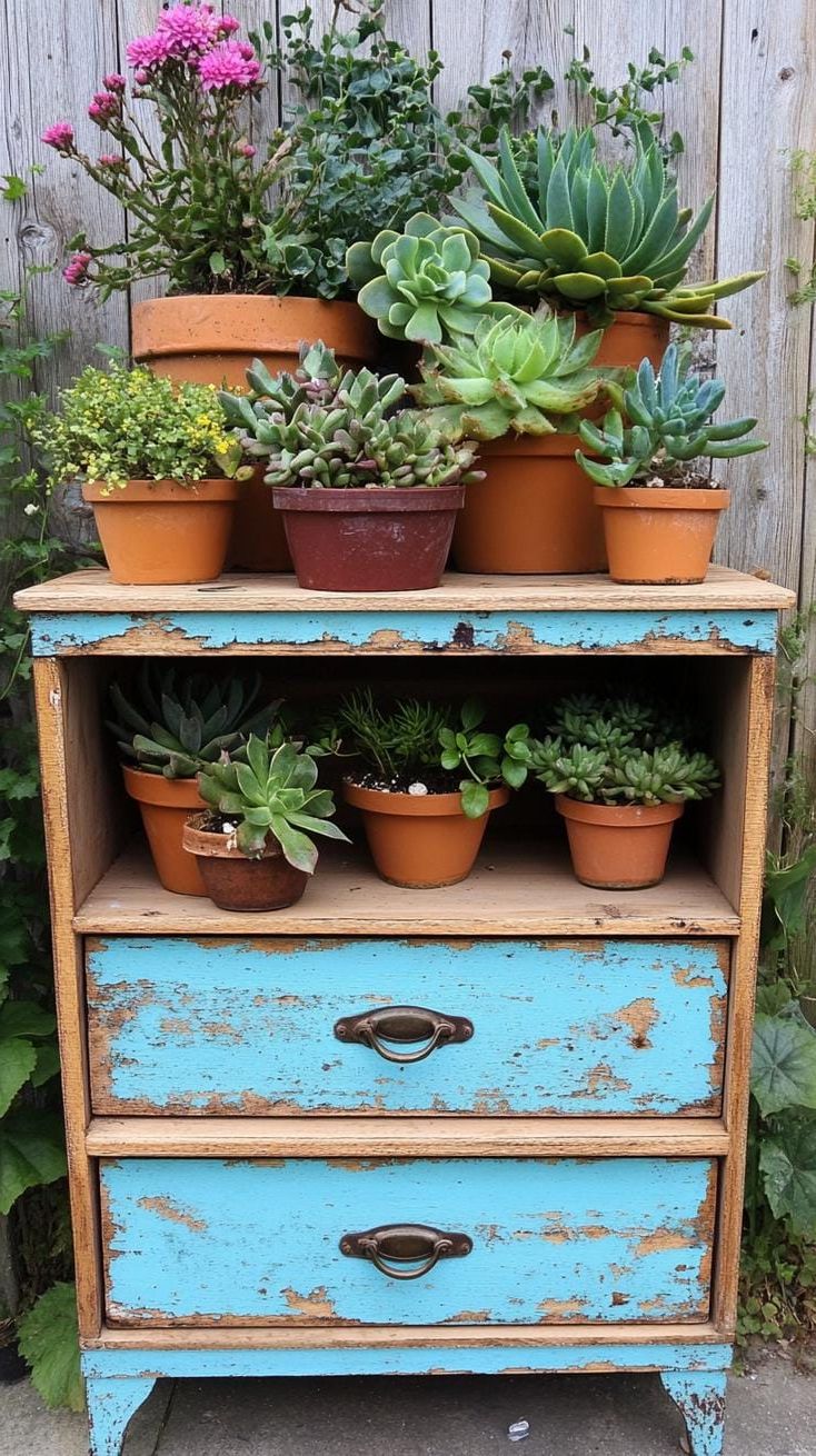 25. Old Drawer Unit Repurposed for Potted Plants - photo 3