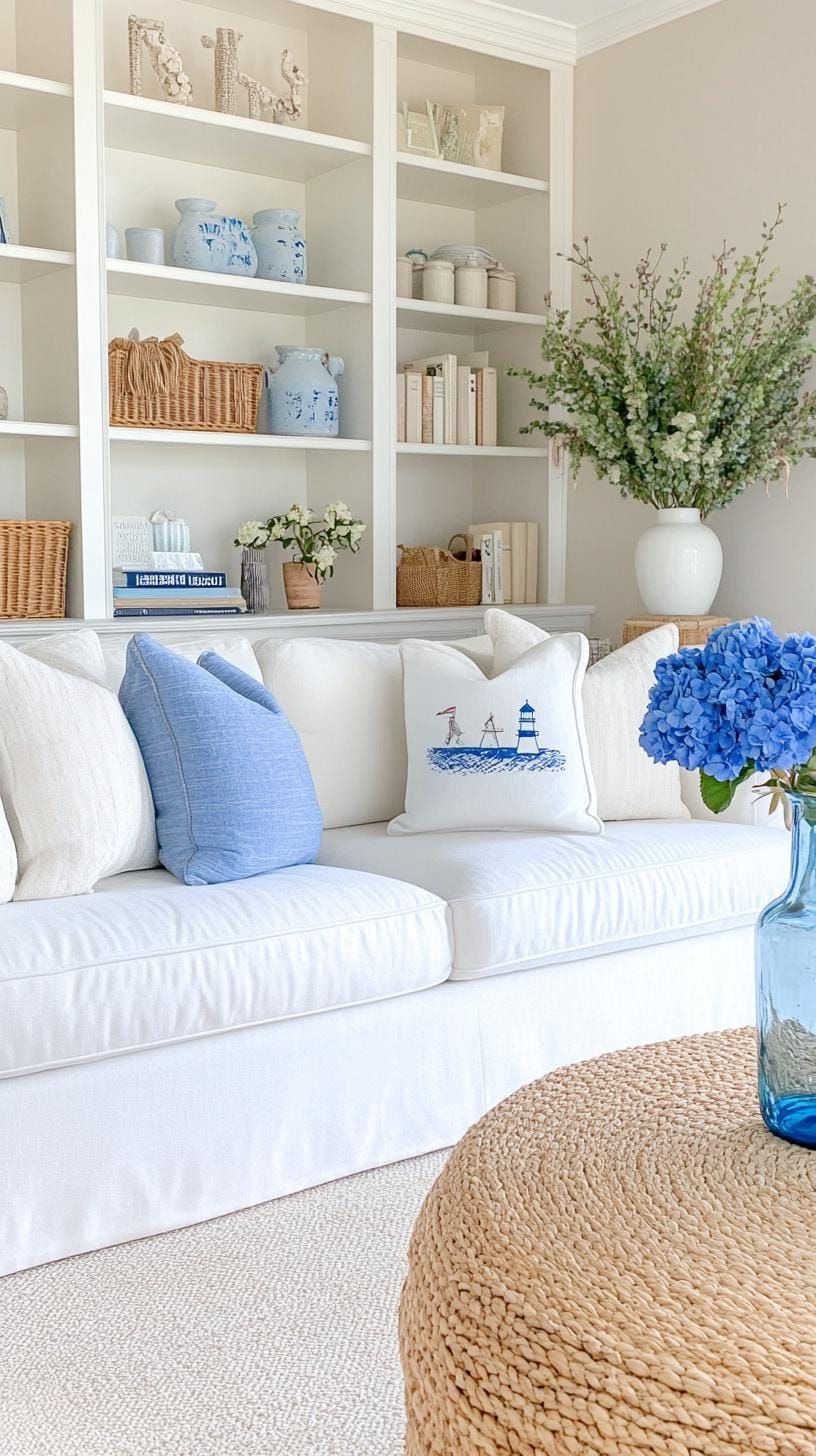 10. Whitewashed Bookcases with Coastal Trinkets - photo 3
