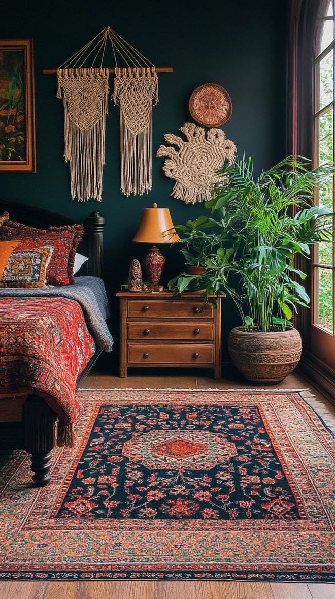 5. Black Accent Wall With Macrame And Plants - photo 3