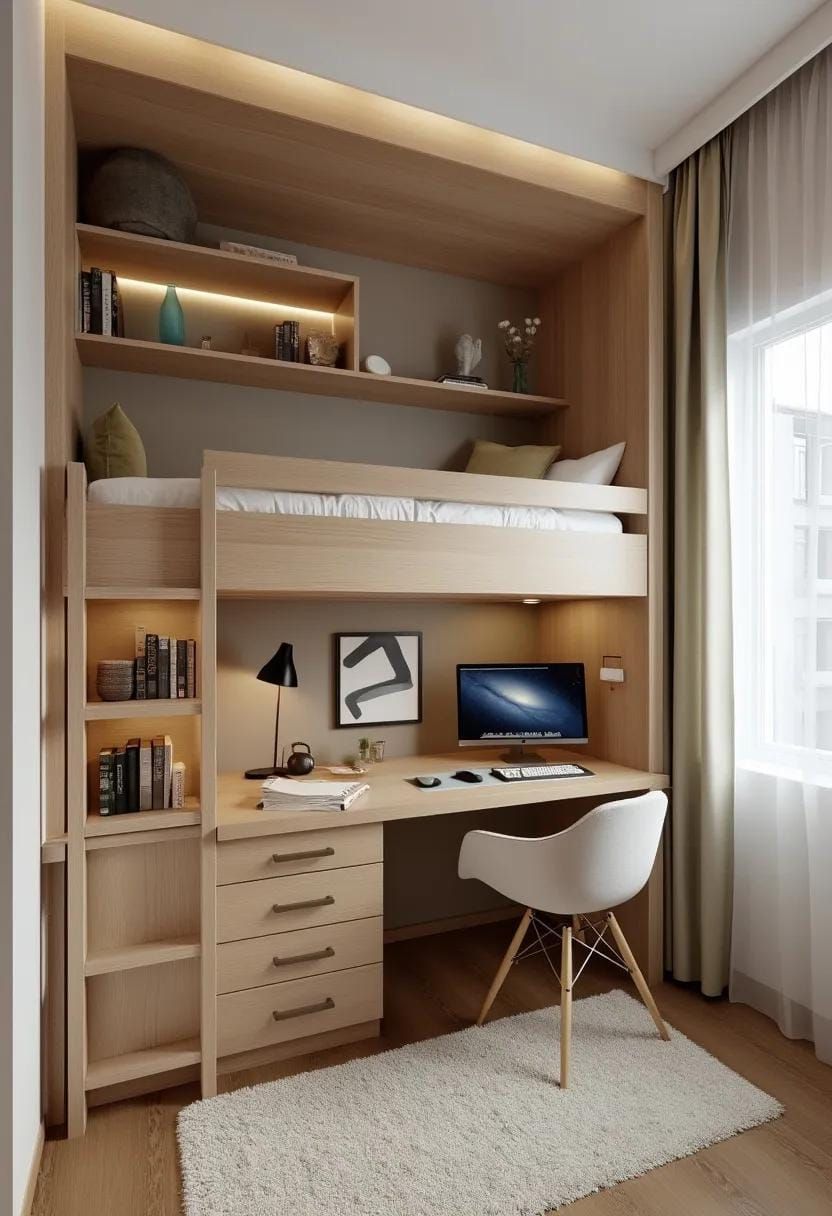 15. Space-saving loft bed built over a desk