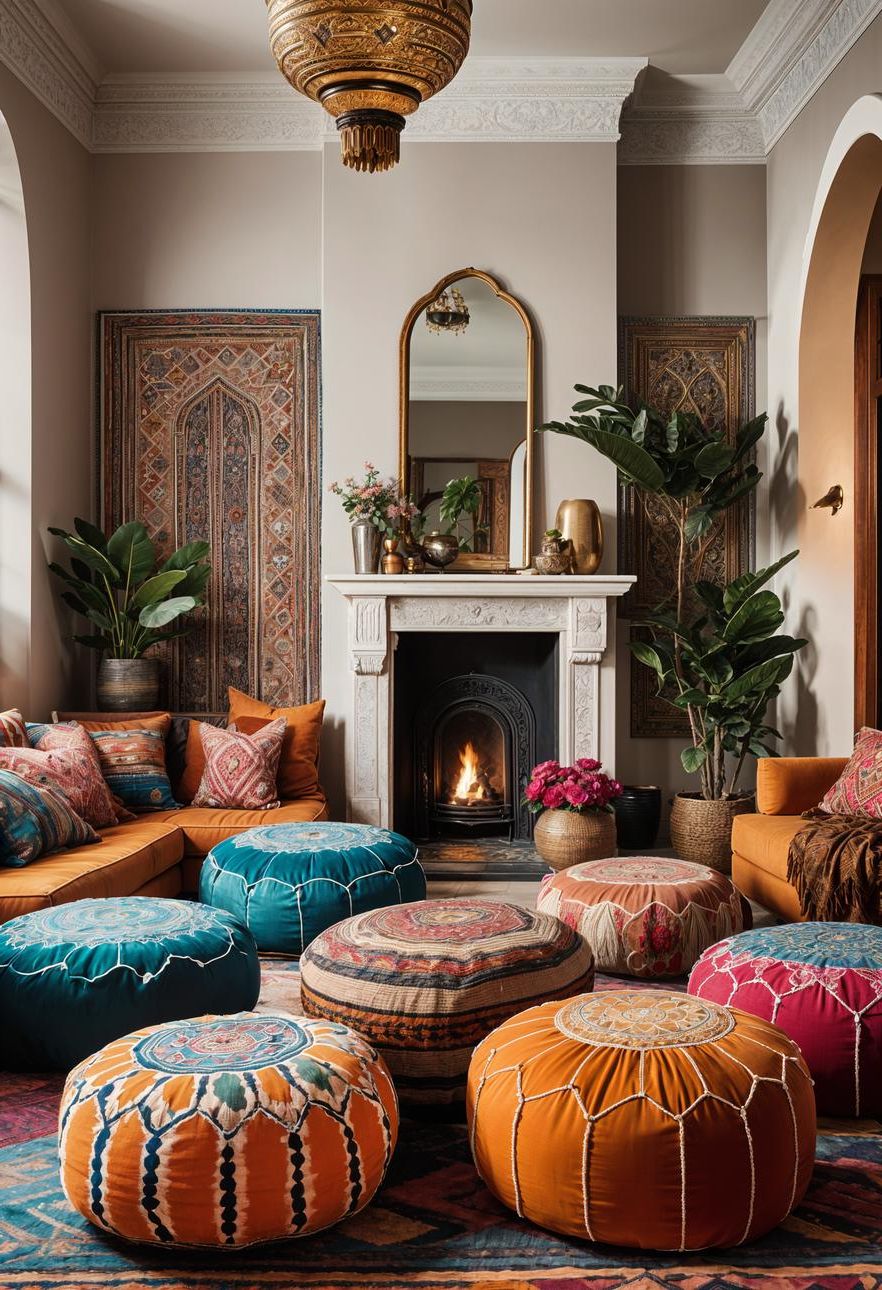 21. Clustered Moroccan Pouf Seating