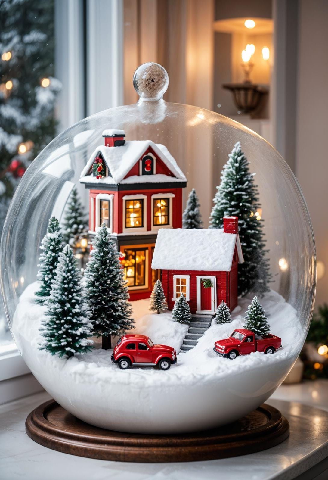 17. Glass Bowl of Faux Snow and Tiny Houses - photo 3