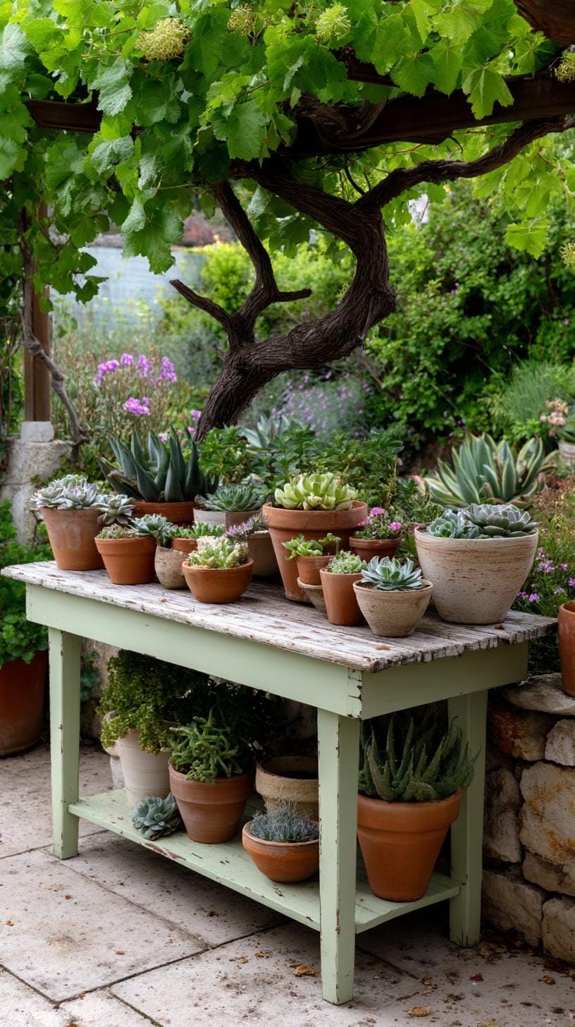 12. Vintage Table Styled With Terracotta Pots