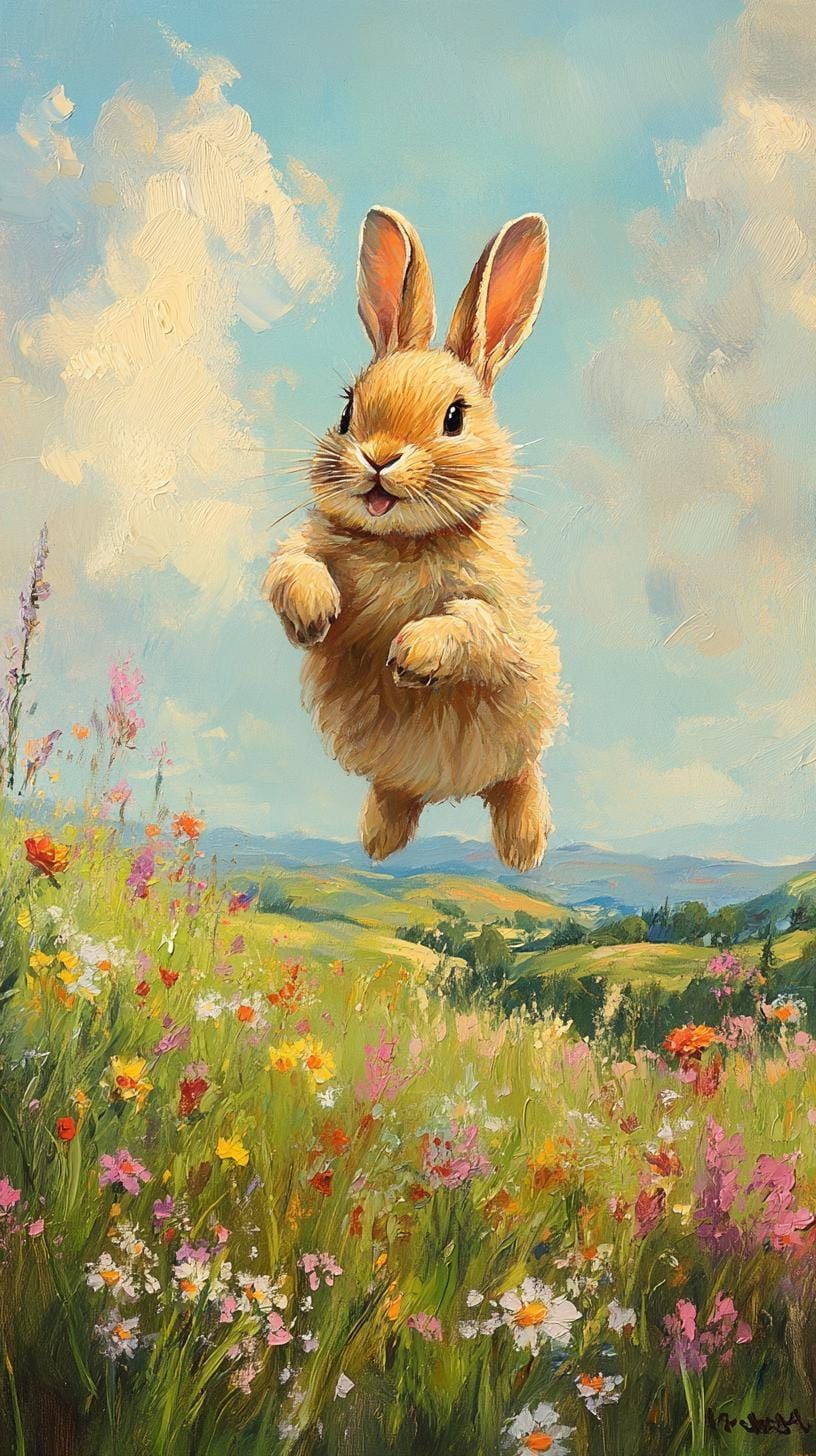 8. Hopping Bunny In Wildflower Meadow Art - photo 3