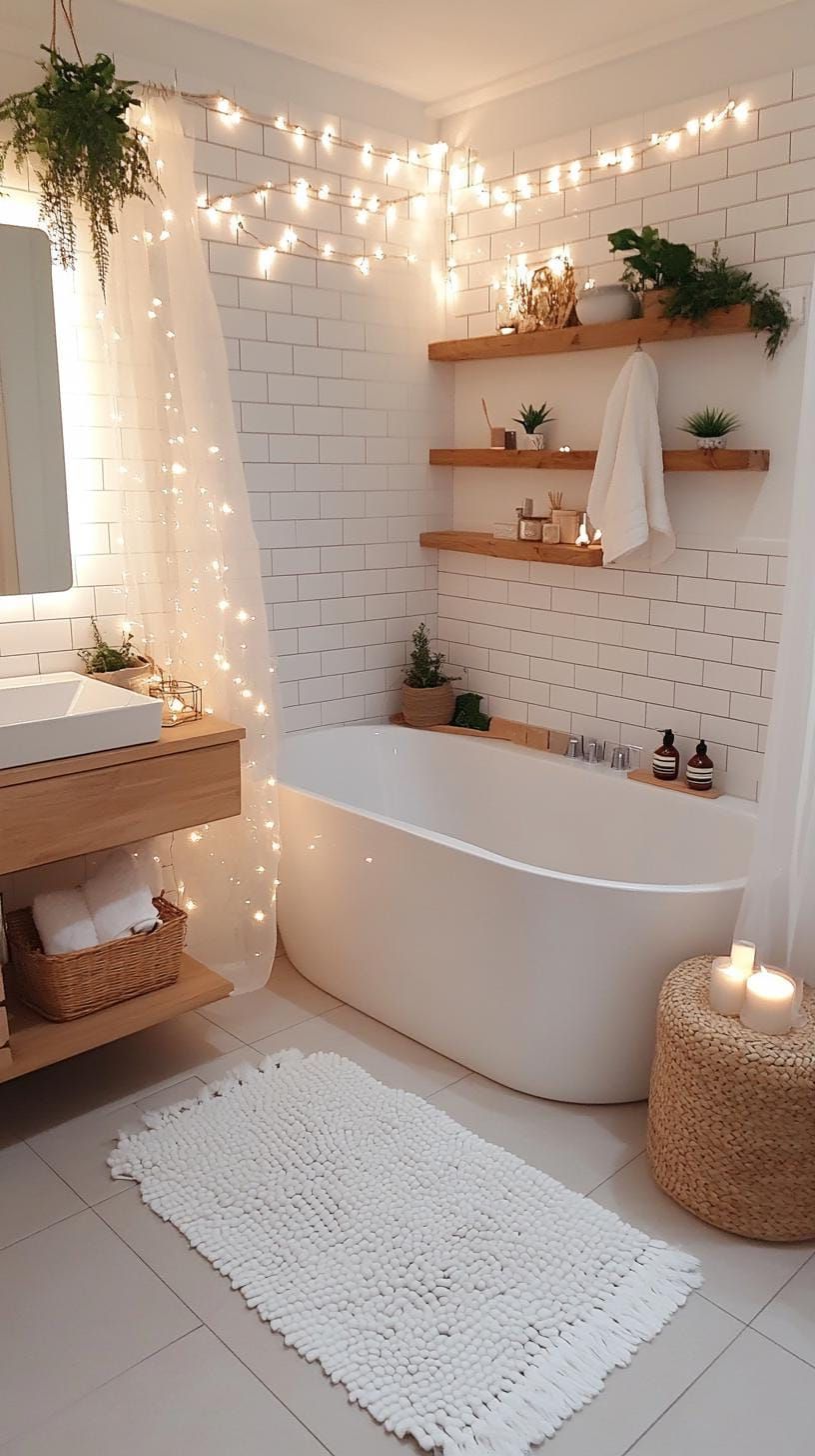 10. Fairy Lights Draped Over the Shower Curtain