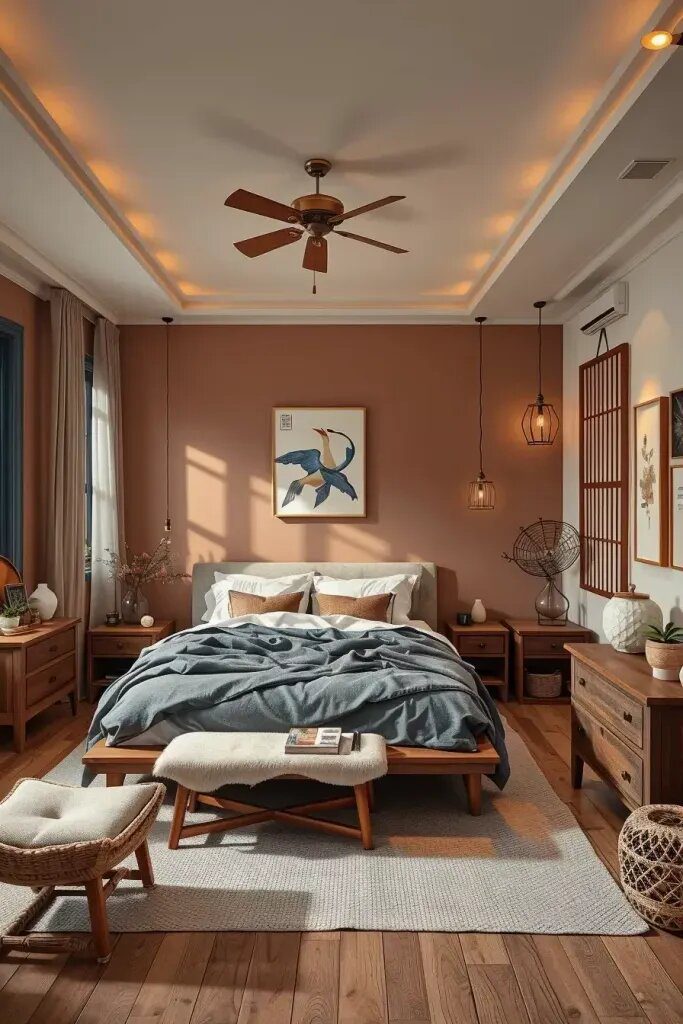 Earthy Tones and Muted Contrast in Bedroom Decor