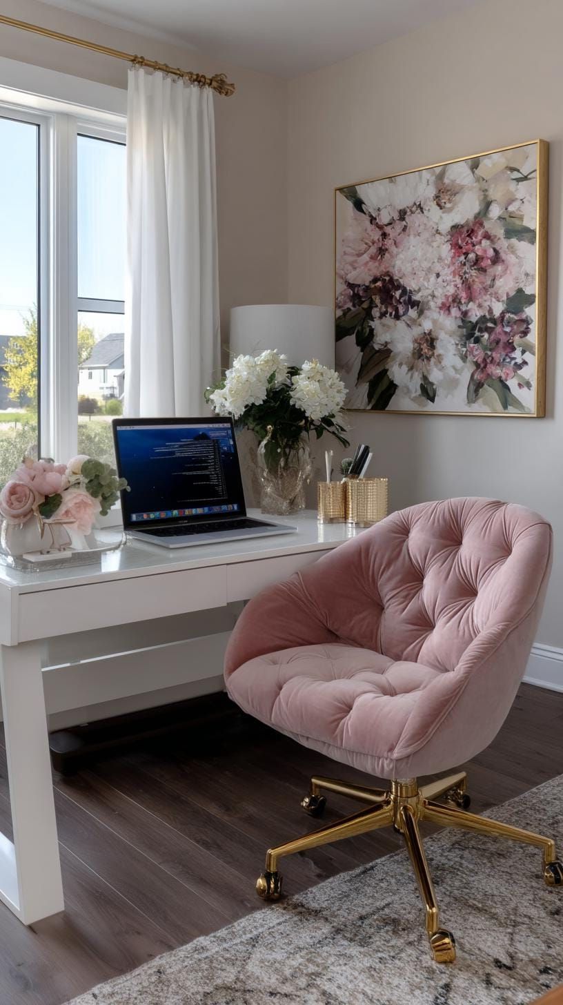 12. A Feminine Touch: Elegant Office Decor with Flowers and Pastel Colors - photo 2