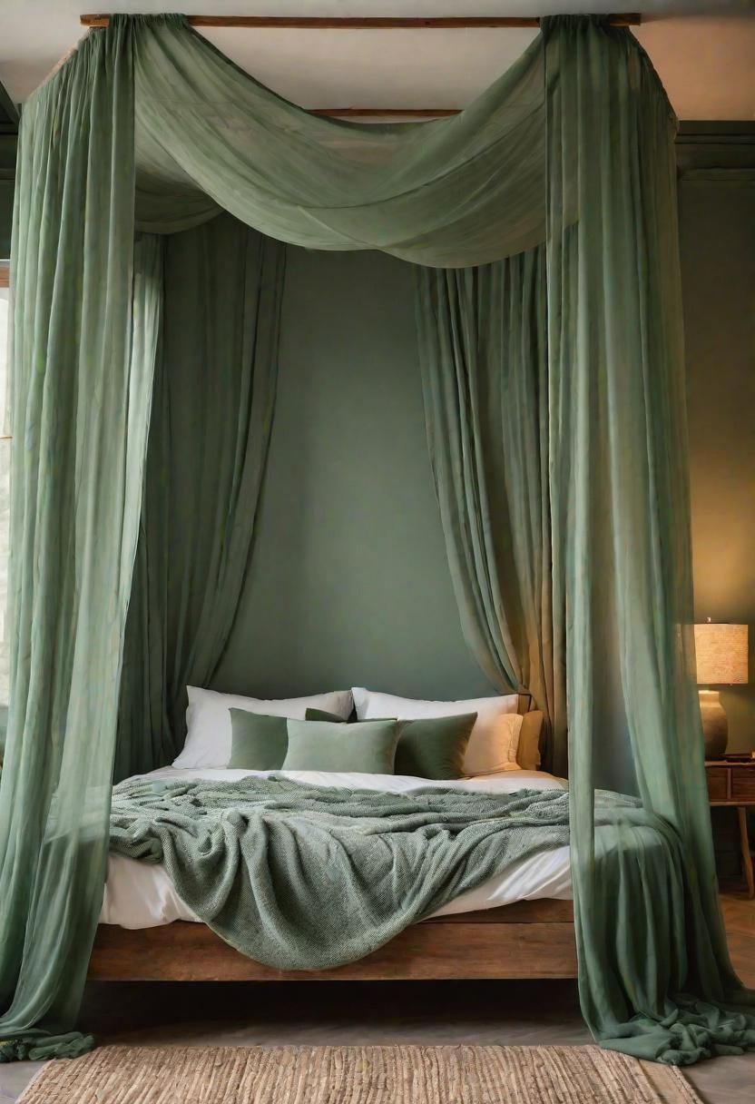 1. Sage Green Canopy Bed