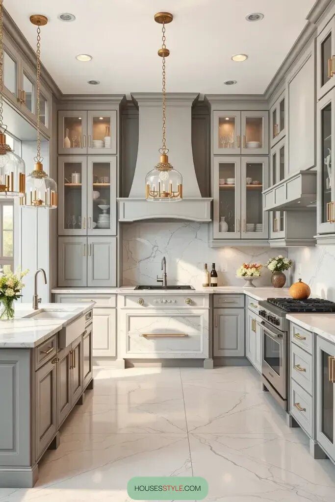 Gray Cabinets Paired with Marble Countertops - photo 2