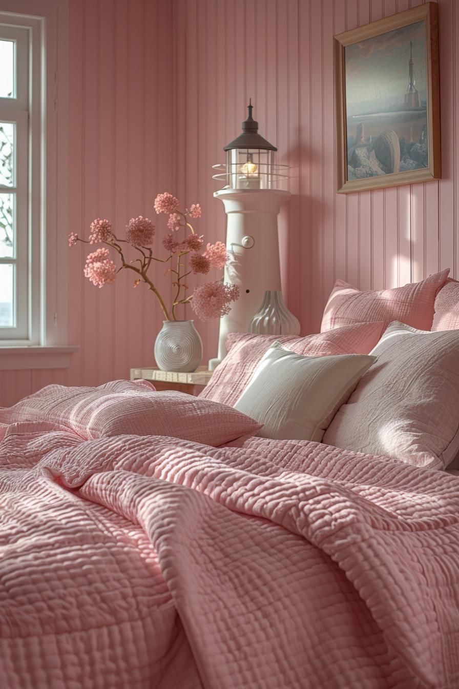 15. Lighthouse-Inspired Pink Coastal Decor