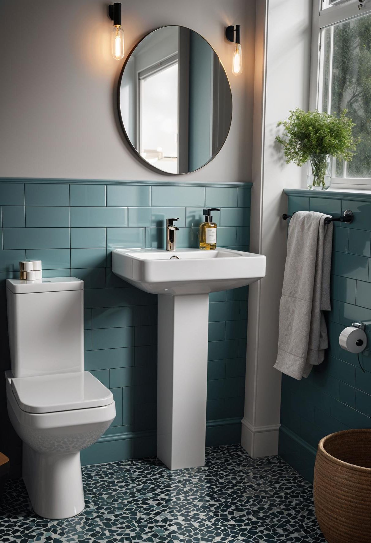 9. Corner Pedestal Sinks Save Space