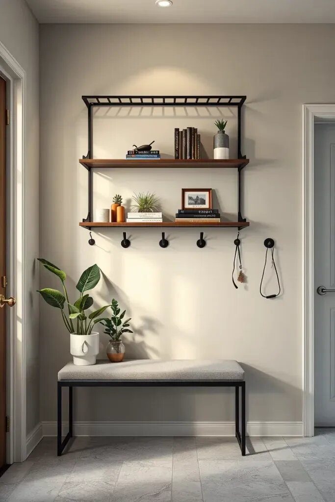 Wall-Mounted Shelves for a Modern Entry Look