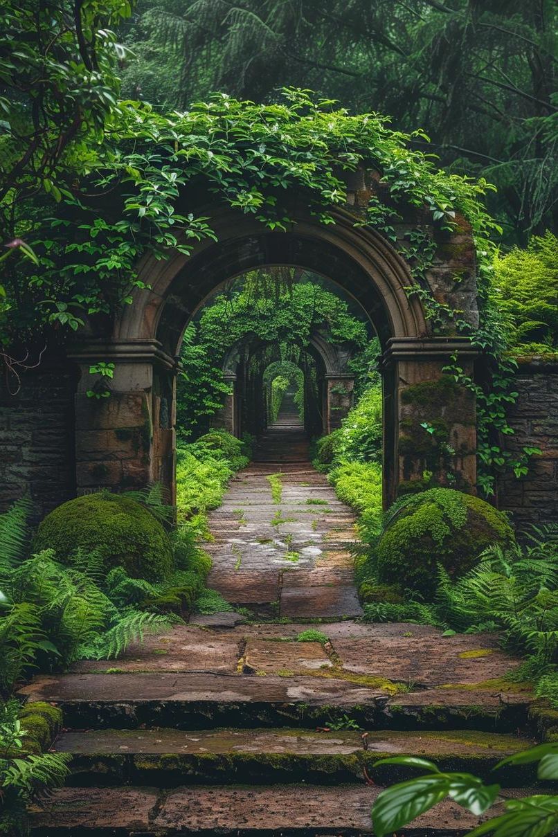 1. Stone Archway Framed by Garden Greenery