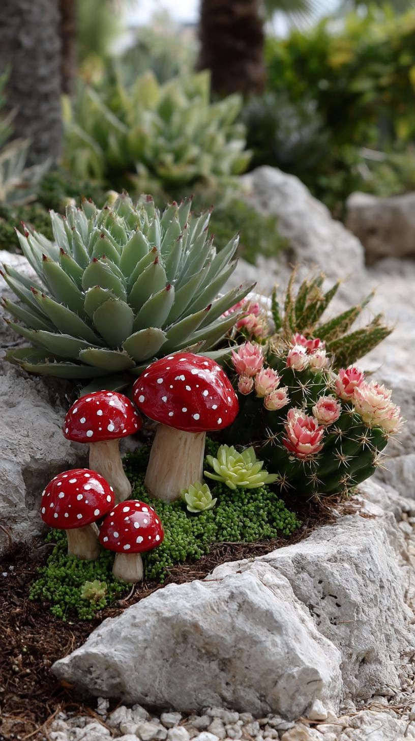 30. Whimsical Hand-Painted Mushroom Rock Art - photo 2