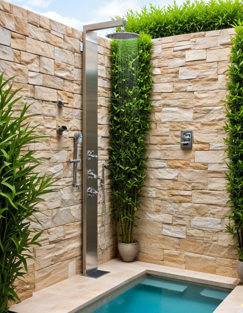 Convenient Outdoor Showers for Poolside Use