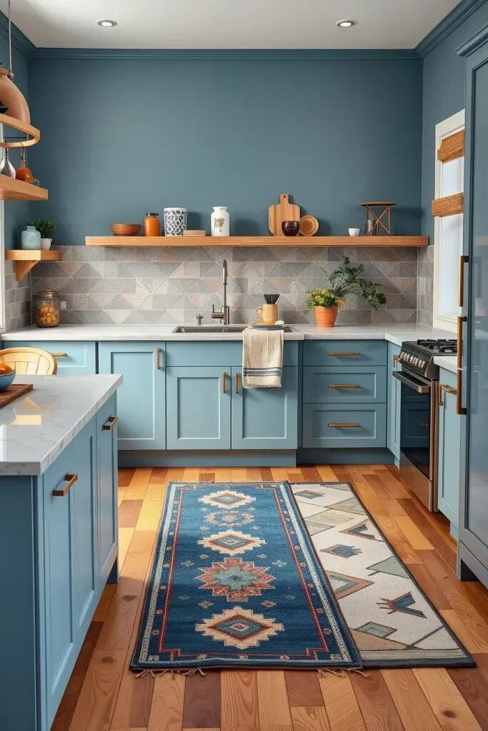 Elegant Blue and Sage Kitchen Rug Ideas