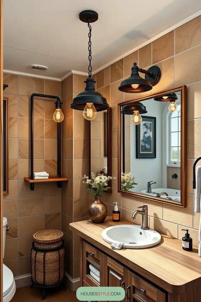 Industrial Lighting to Brighten Rustic Vanities