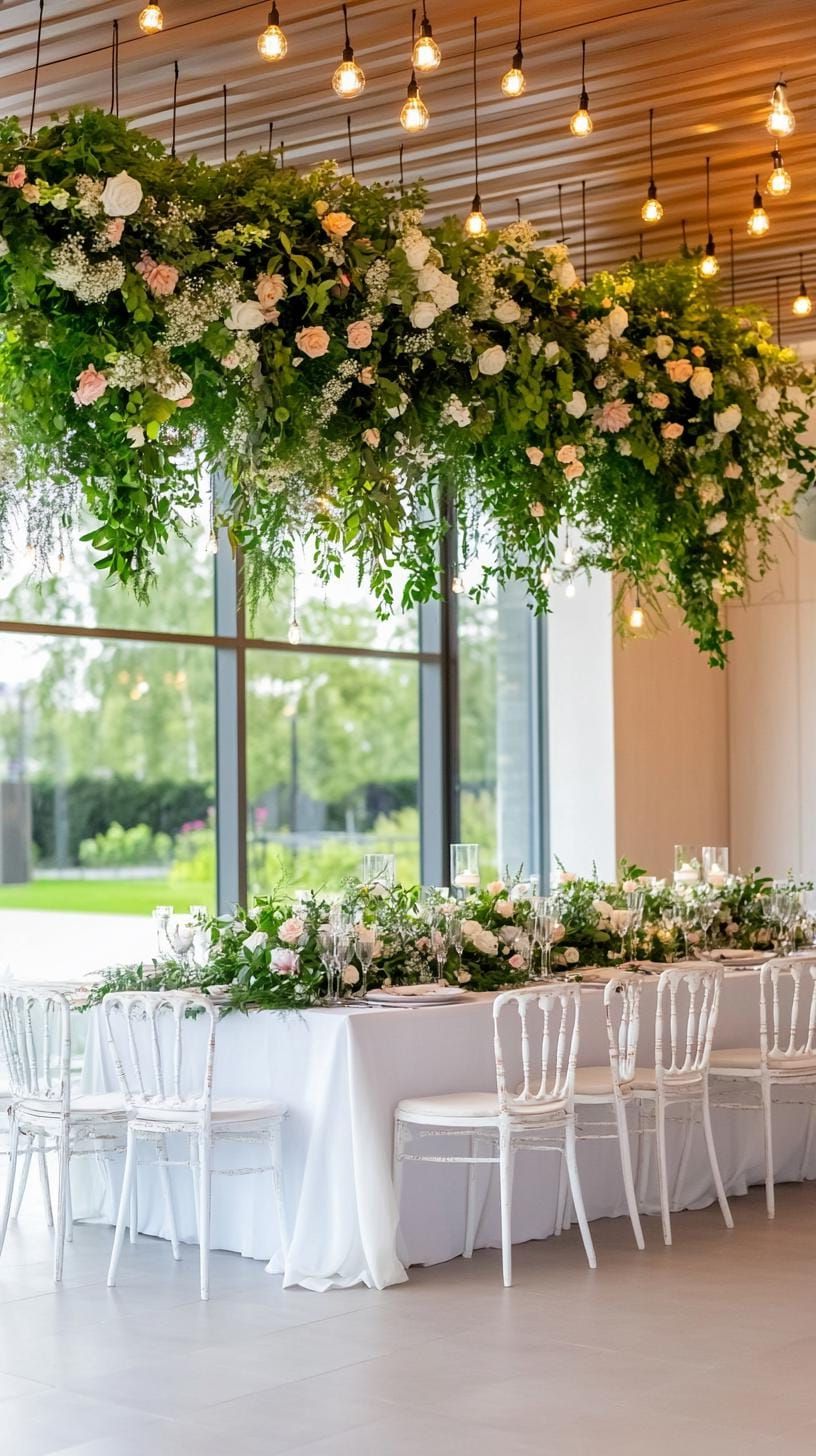 10. Greenery Ceiling Installation With Soft Lighting - photo 2