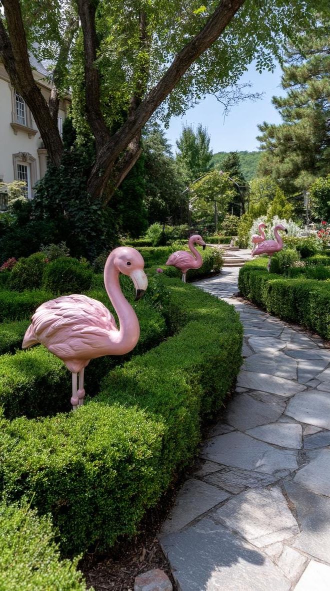 20. Pink Flamingos Wandering a Garden Maze - photo 2