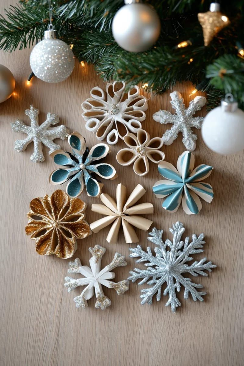 20. Metallic Toilet Paper Roll Snowflake Wall Art
