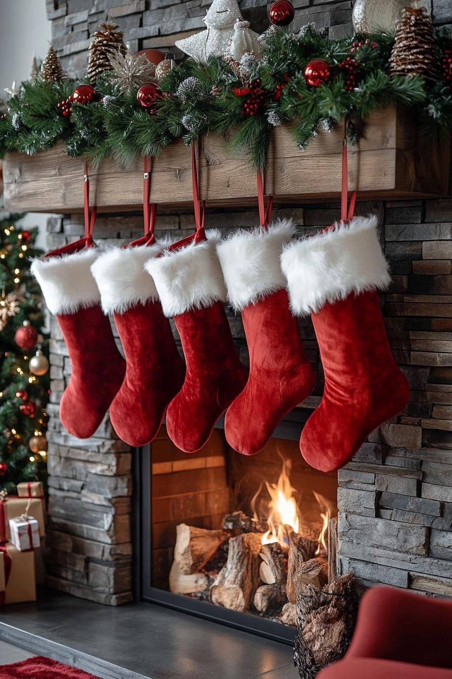 3. Festive Red Velvet Stockings