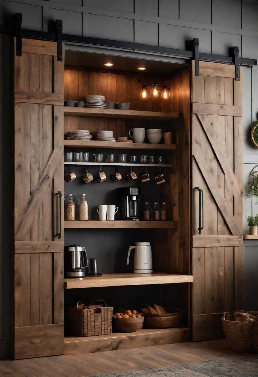 7. Rustic Coffee Bar Cabinet Solution