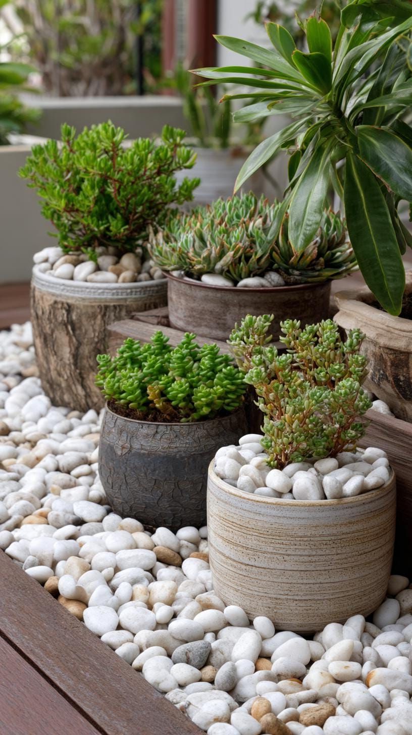 14. Potted Plants Set in Gravel and Pebbles