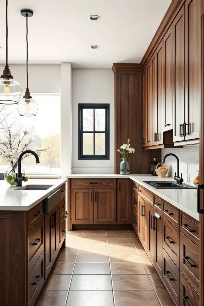 Matte Black Fixtures Paired With Warm Wood