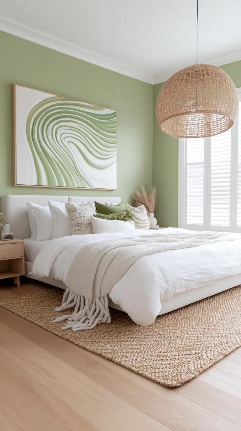19. Contemporary Bedroom with Bold Sage Green Wall Murals - photo 2
