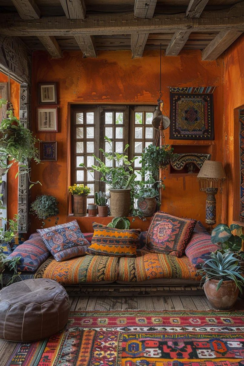 9. Terracotta Eclectic Living Room Style