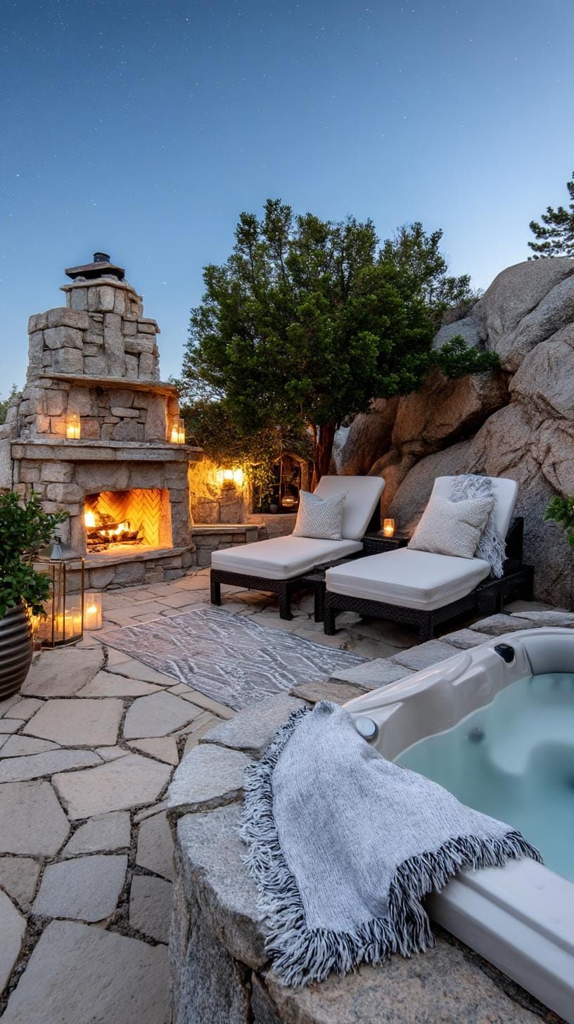 2. Relaxing outdoor space with a hot tub and cozy fireplace - photo 2