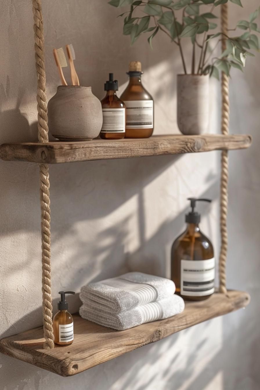 1. Coastal Style Rope Hanging Shelves