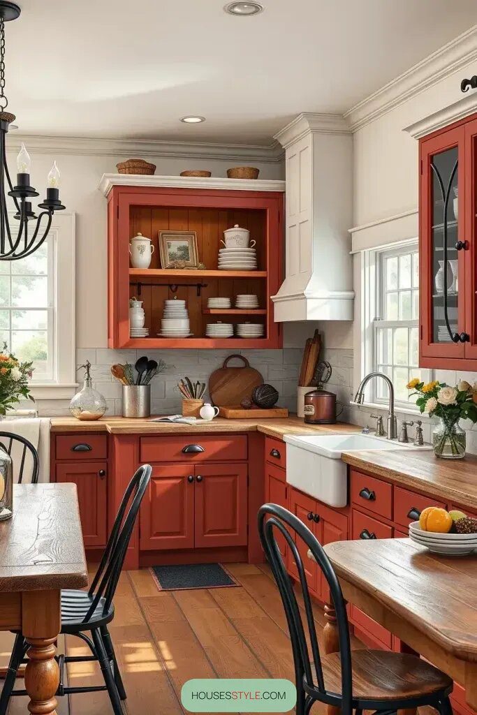 Farmhouse Kitchens Built Around Red Cabinets