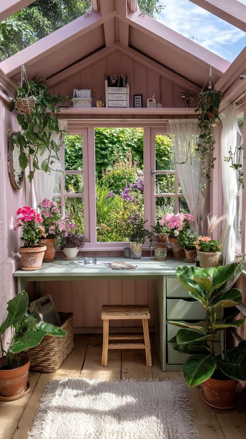 3. Pink and Green She Shed with Wraparound Windows - photo 3