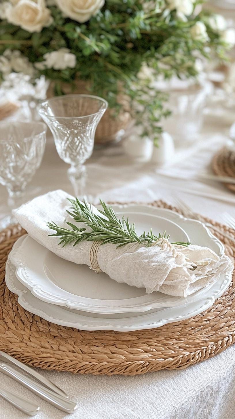 9. Minimalist White Table With Sage Green Botanicals