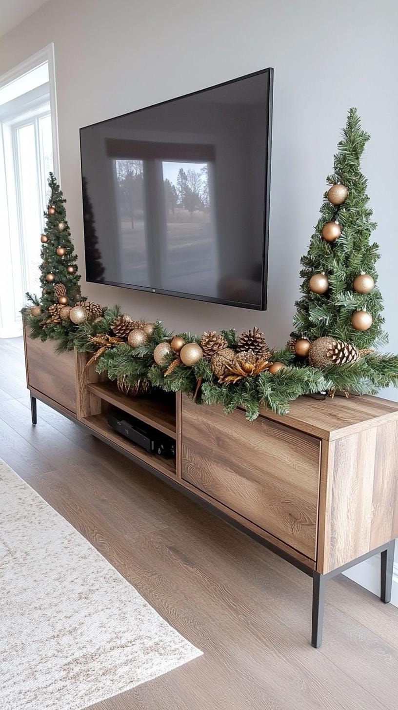 10. Transitional TV stand blending classic and modern decor