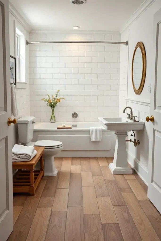 Pairing White Fixtures with Wood Tile