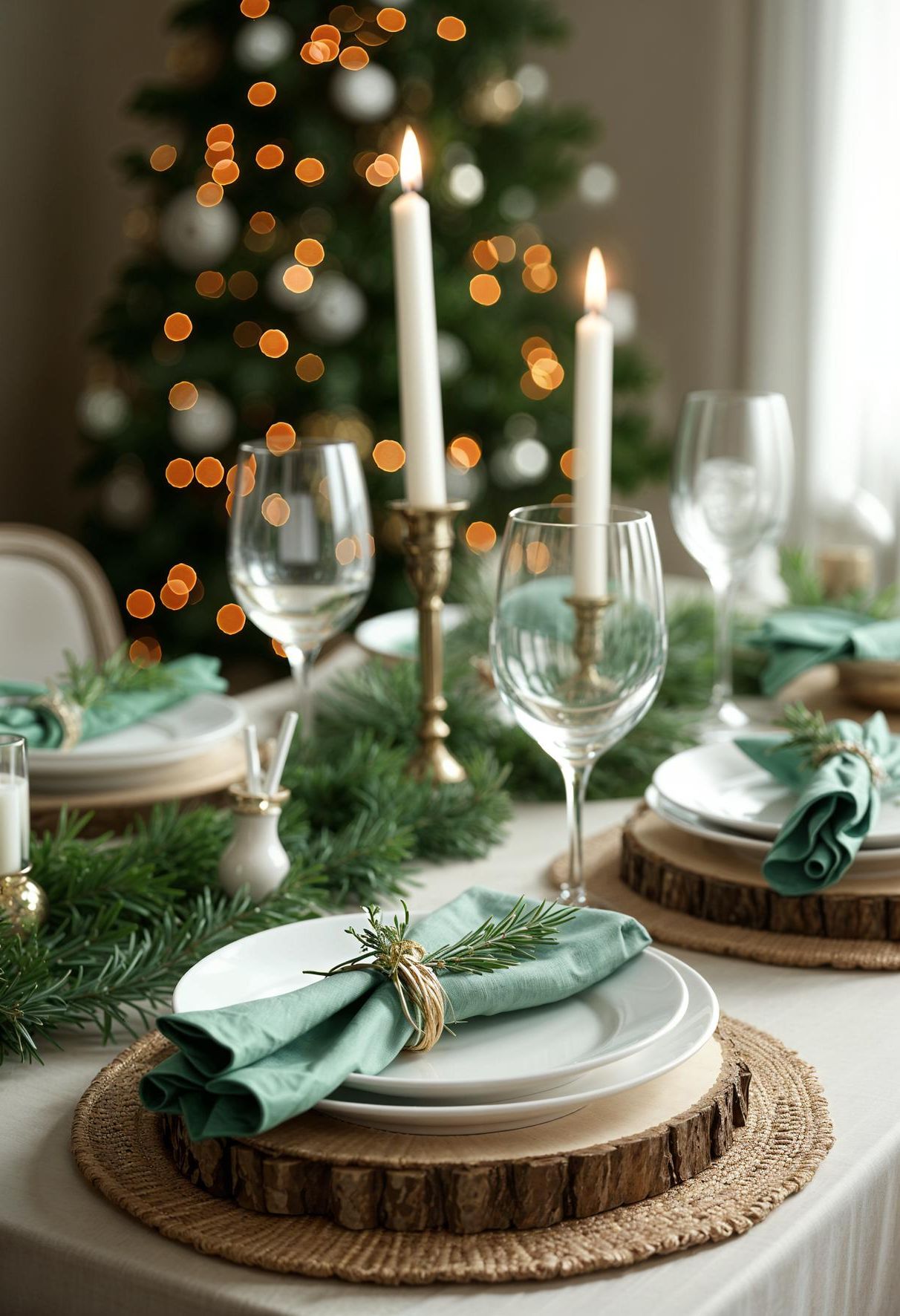 5. Wood and Greenery Holiday Table Decor - photo 2