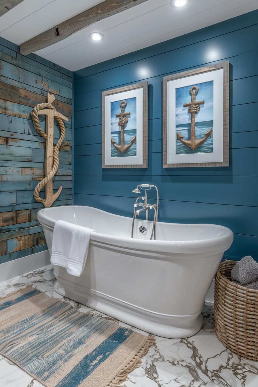 10. Coastal Nautical Bathroom Wall Themes