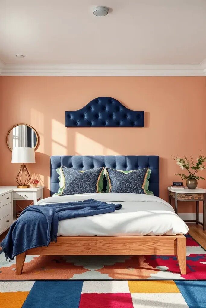 Playful Peach and Navy Bedroom Pairings - photo 2