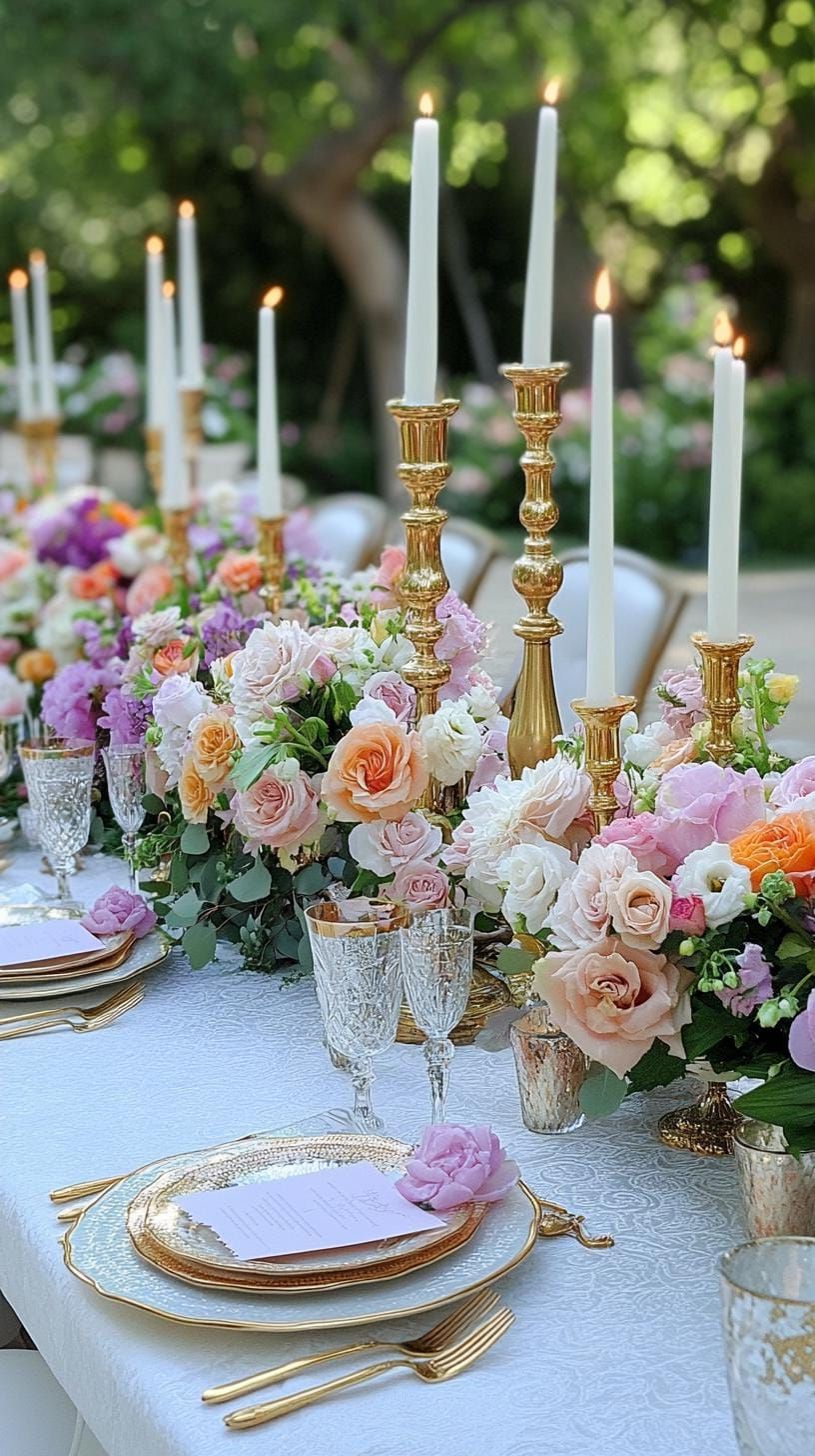 16. Garden Tablescape With Golden Candle Holders - photo 3