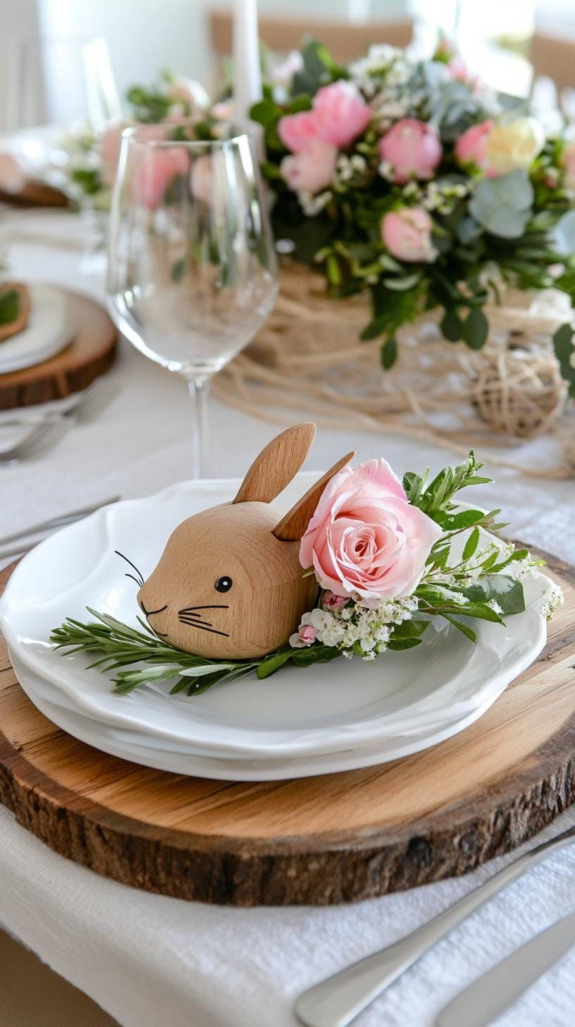 12. Wooden Bunny Place Settings With Florals - photo 2