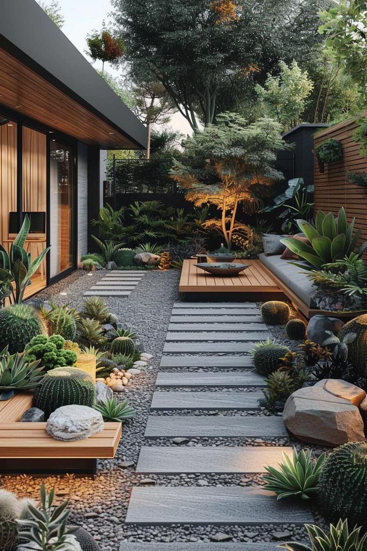 3. Sleek Mid-Century Modern Garden Layout