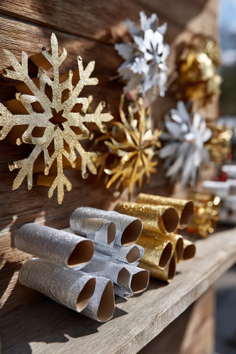 20. Metallic Toilet Paper Roll Snowflake Wall Art - photo 2
